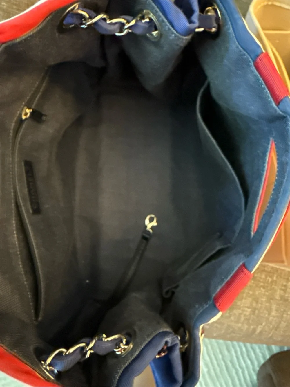AUTH Chanel Marinière striped Chain Tote  bag. Cruise line